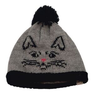 Coal Beanie Hat Kitty Cat Gray Headwear Lined Pom Pom Wool Blend